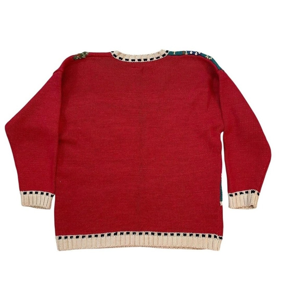 Vintage Patchwork Cottagecore Sweater Chunky Knit Americana Bird Fruit Flag 80s - Picture 6 of 9